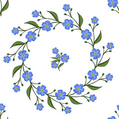 Delicate, elegant, spring seamless pattern with flowers forget me not, patterns design, fabric, wedding, letter, illustration	