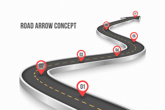 Winding 3d road infographic concept on a white background. Timeline template.