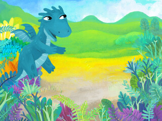 cartoon scene with forest jungle meadow wildlife with dragon dino dinosaur animal zoo scenery illustration for children © honeyflavour