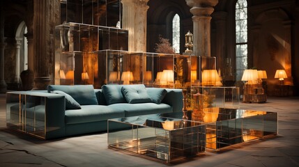 Utilize mirrored furniture or reflective surfaces to bounce light around the room