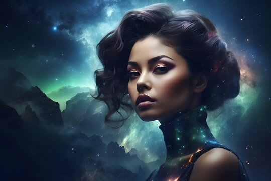 Fantasy portrait of a beautiful young woman in a dark space.