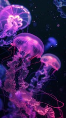 Neon Jellyfish- A Mesmerizing Underwater Dance for Smartphone Wallpaper, Abstract Art