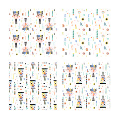 Set of seamless patterns with cute little men