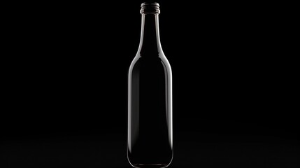  a bottle of wine on a black background with a slight light on the bottom of the bottle and the bottom half of the bottle with a small amount of wine in it.