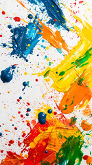 paints yellow red blue green on a white background