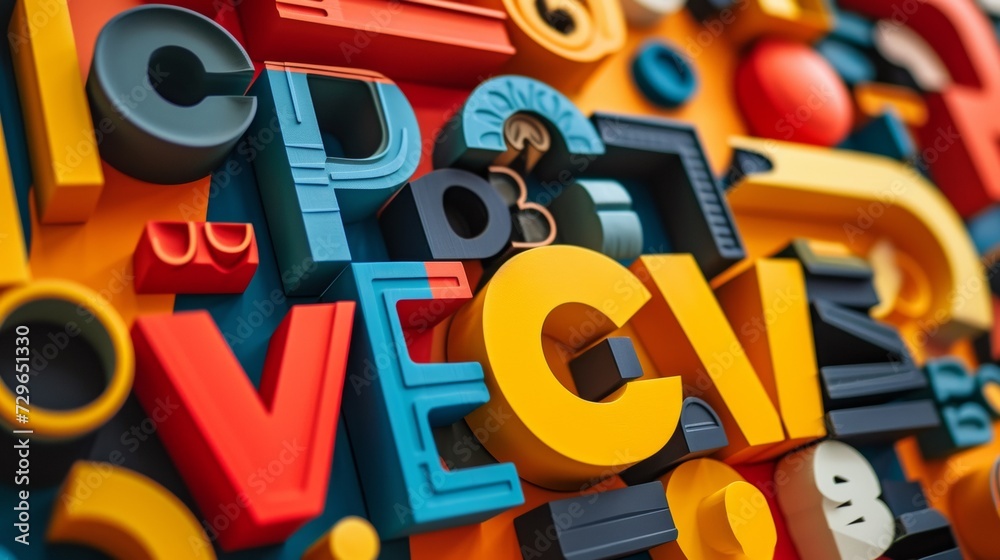 Fototapete a close up of a colorful display made from various types of letters, ai