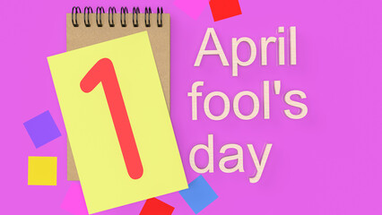 The number 1 on paper for April fools day concept 3d rendering.