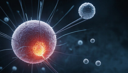 3d rendered illustration of a microbe virus bacteria attaced by imunity cells