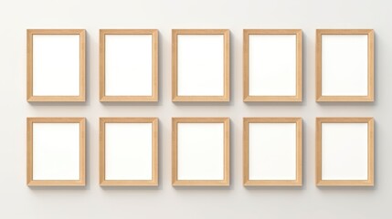 wood photo art frame set on white wall, ai