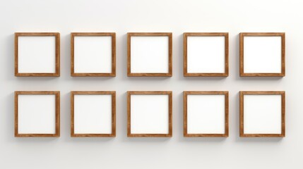wood photo art frame set on white wall, ai
