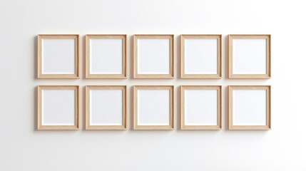 wood photo art frame set on white wall, ai