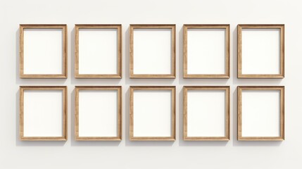 wood photo art frame set on white wall, ai