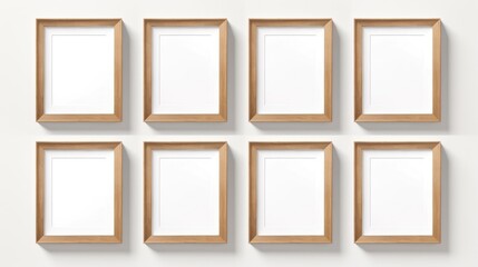 wood photo art frame set on white wall, ai