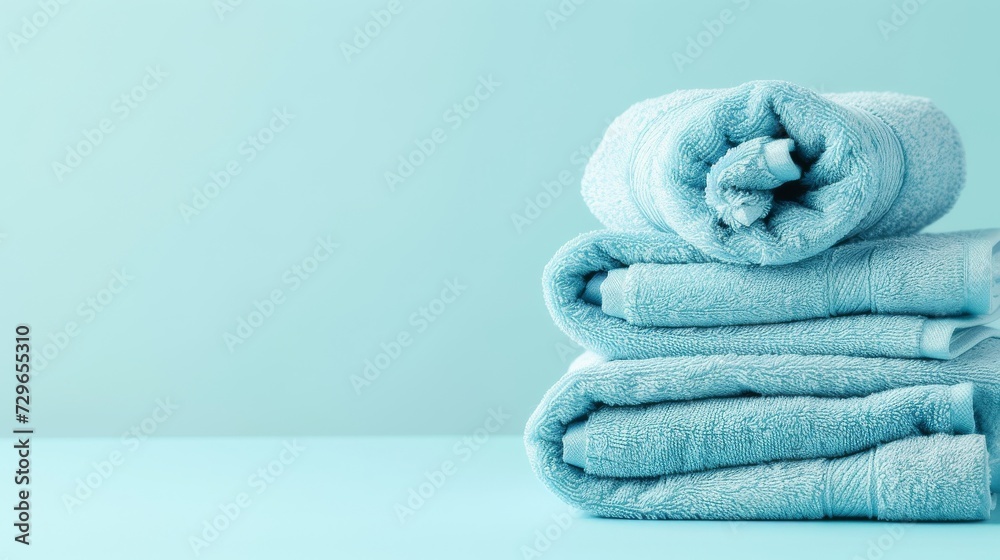 Poster soft towels await to be used, nestled on a table indoors, promising warmth and comfort for those in 