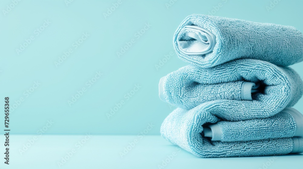 Poster A neat and inviting stack of crisp, azure towels beckons to be used for a refreshing escape from reality