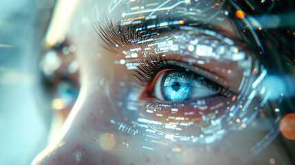 Close up image of futuristic biometric eye recognition. Future technology security concept
