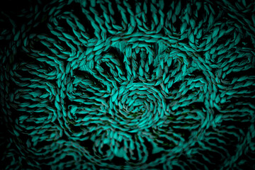 Green hanging wall tapestry as a background. 