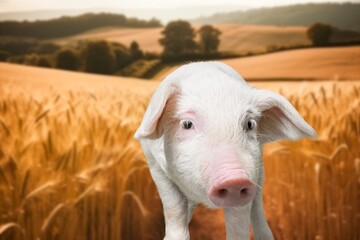 Cute ping Domestic pig on background