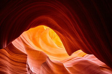 Antelope Canyon's Warm Hues and Wave-like Walls from Low Angle Perspective