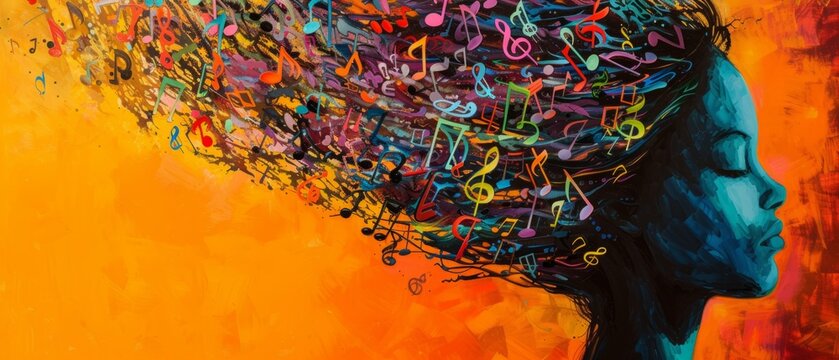 person's head with colorful music notes Generative AI