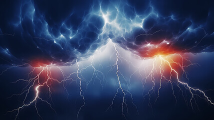 Lightning on the sky, gloomy ominous thunder and lightning background