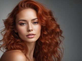 Fototapeta premium Beautiful young woman with clean perfect skin. Portrait of beauty model with natural nude make up and touching her face. Spa, skincare and wellness. Close up,