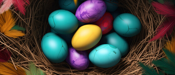 Fototapeta na wymiar beautiful colorful easter eggs in a nest