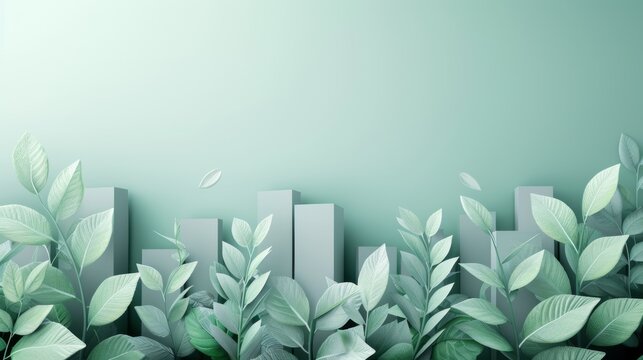 A green plant with leaves and a cityscape in the background, AI