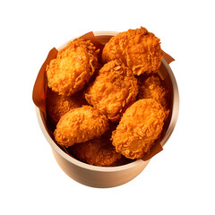 Crunchy Fried Chicken in a Bucket: Tasty Food Photography, Top View Mockup, Isolated on Transparent Background, PNG