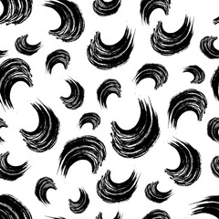 Seamless pattern with black wavy grunge brush strokes