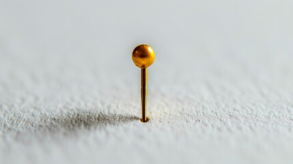 A closeup view of golden round pin on white paper  - obrazy, fototapety, plakaty