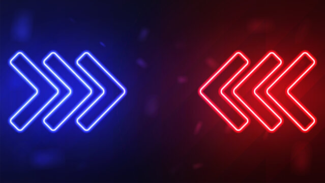 Neon bright red and blue arrows on a light background.