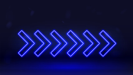 Bright neon blue arrow pointer on a dark background.