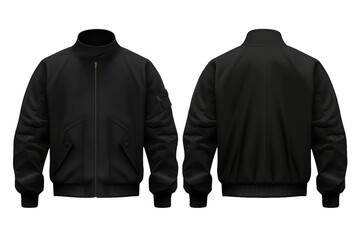 A black bomber jacket mockup template, ideal for displaying custom designs or patterns.