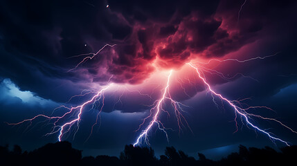 Lightning on the sky, gloomy ominous thunder and lightning background