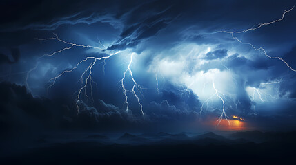 Lightning on the sky, gloomy ominous thunder and lightning background