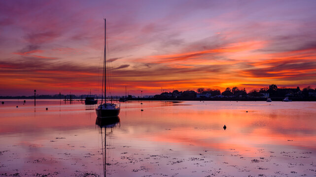 Winter sunset on Emsworth Harbour, Hampshire