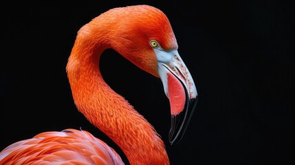 Portrait of a beautiful flamingo on a black background