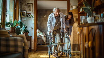 Fototapeta premium Caregiver Assisting the Elderly at Home
