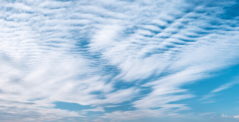 Panoramic background of blue sky with beautiful cloud texture - 729663187