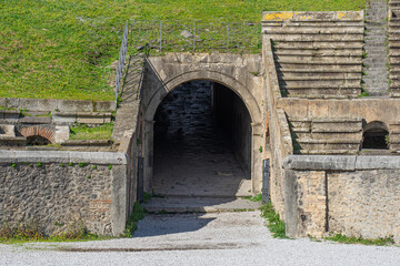 one of the access tunnels to the amphitheater in the archaeological park of pompeii-naples-italy