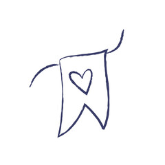 Vector Illustration of Flag with heart. Charcoal crayon hand drawn design. Isolated element on a white background. For wedding and valentines day concept