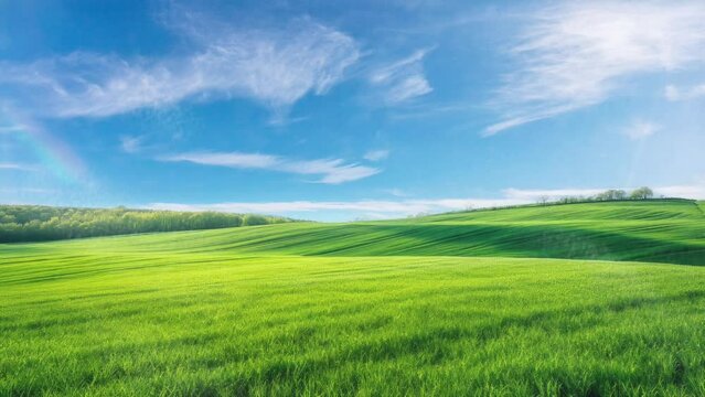  green field with blue sky.seamless looping time-lapse virtual video animation background
