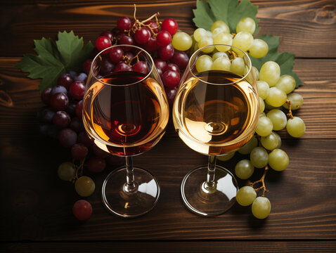 glasses of wine with grapes