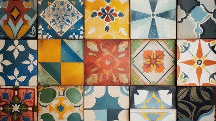  a close up of a wall made up of many different colors and shapes of different shapes and sizes of different shapes and sizes of tiles, with different colors, shapes, shapes and sizes, and sizes.