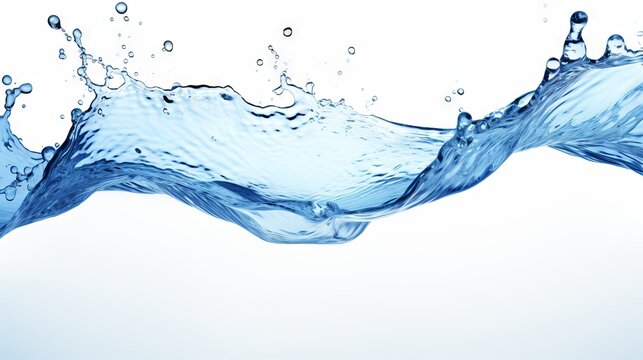 Clear Water splash in blue tones, isolated on a white background. Banner. Copy space. Concept of freshness, purity, liquid in motion, delivery of clean water and environmental themes.