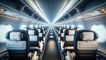 Interior view of an empty passenger airplane
