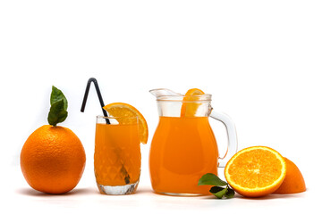 Fresh orange juice with fruits isolated on white