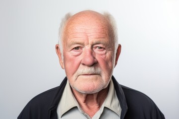 Portrait of an old man with grey hair on a white background