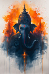 Watercolor Portrait of Hindu God Ganesha, Generative AI
